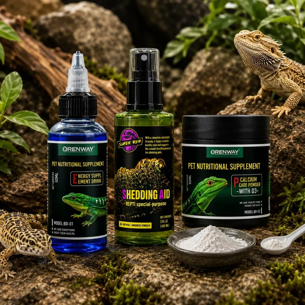PETWELLORA reptile supplements - calcium powder, shedding aid, and energy drink for geckos and bearded dragons